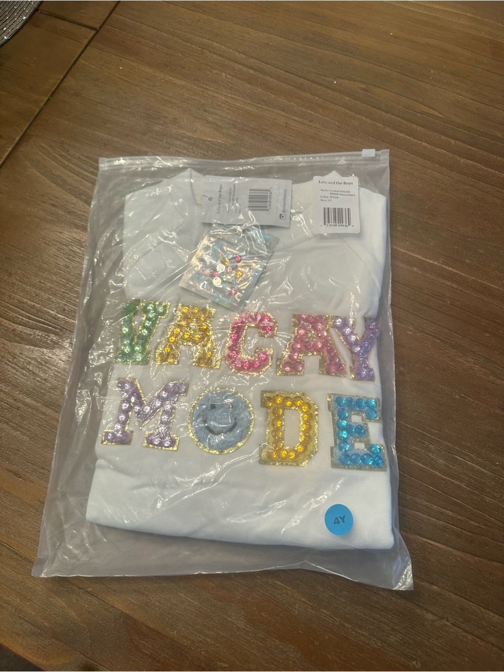 Lola + The Boys White Tee with Multicolor Sequin 'VACAY MODE'